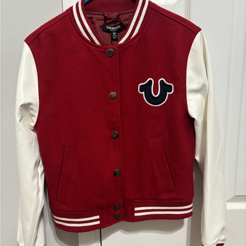 True Religion Red and White Jacket with Logo